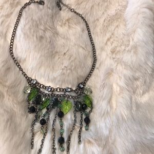 Green and black dangly statement necklace